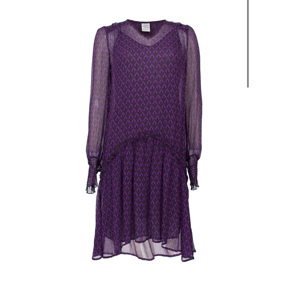 Baum Und Pferdgarten Purple Print Dress‎ Long Sleeve Sheer Party Size S